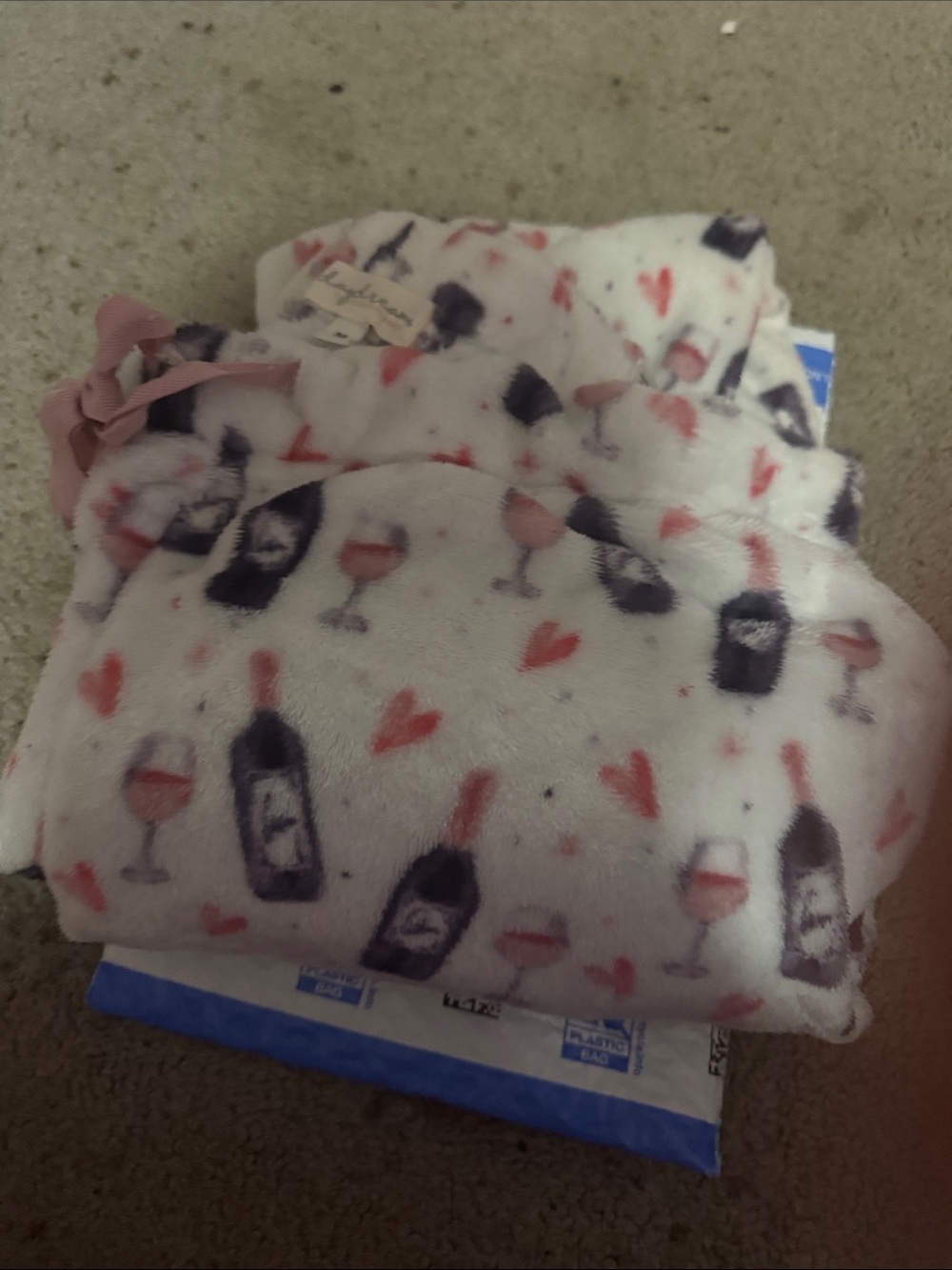 Plush White Wine Bottle & Glass Print Pajama Set